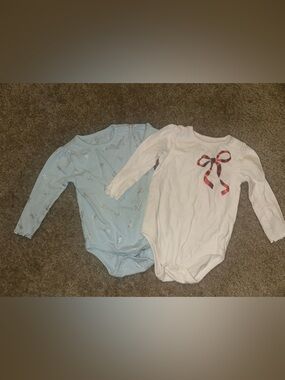 Pair of Baby Long-Sleeve Onesies - Light Blue & Cream